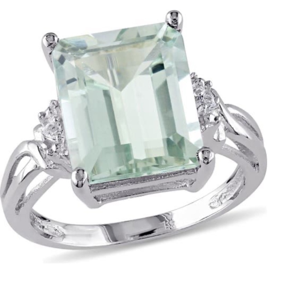 Brand NWT Delmar Sterling Silver Prasiolite & White Topaz Ring Size 6